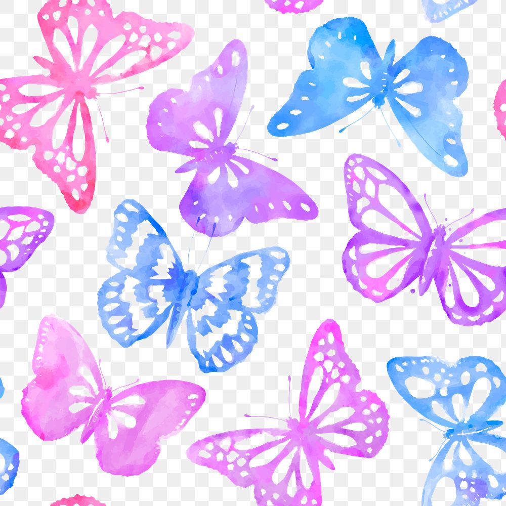 Watercolor butterfly png pattern, transparent background