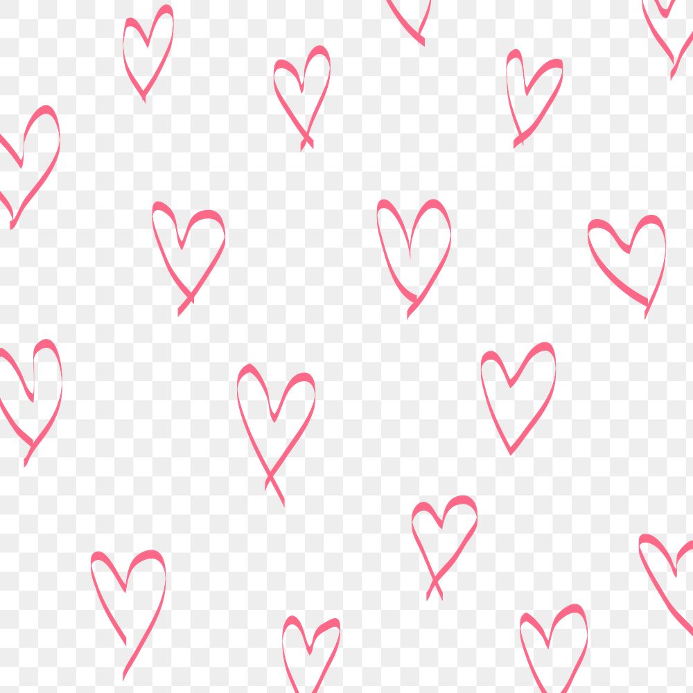 Heart doodle pattern png, transparent background, pink cute design
