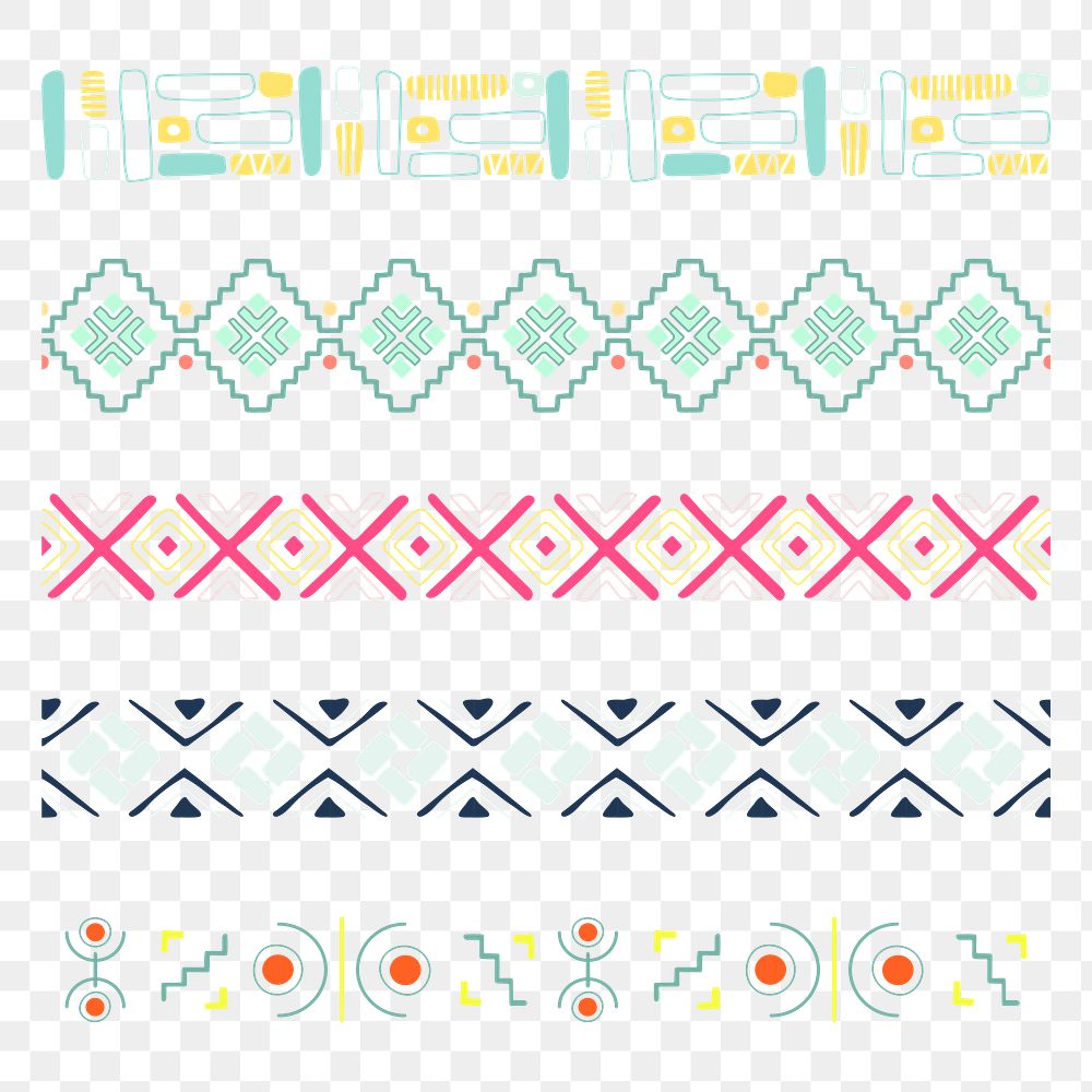 Tribal border png, doodle sticker, colorful geometric design set