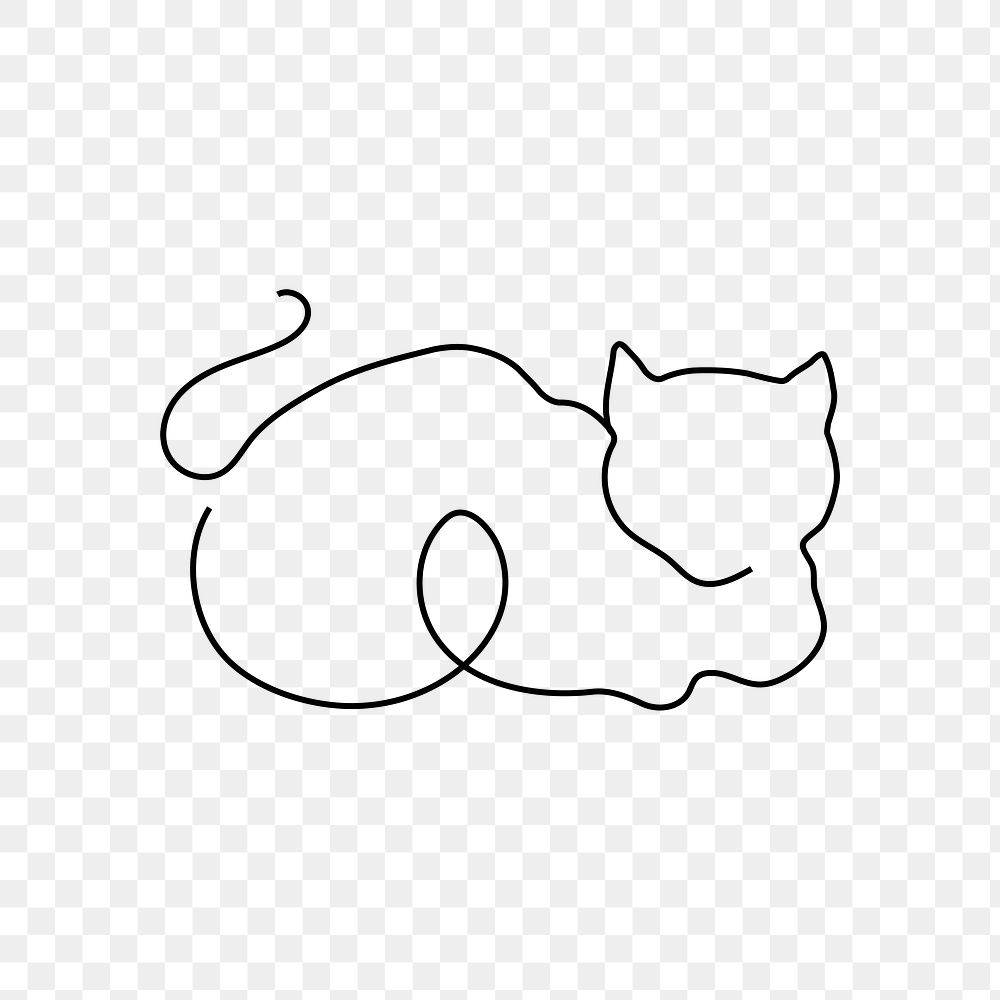 Cat png logo element, line art animal illustration