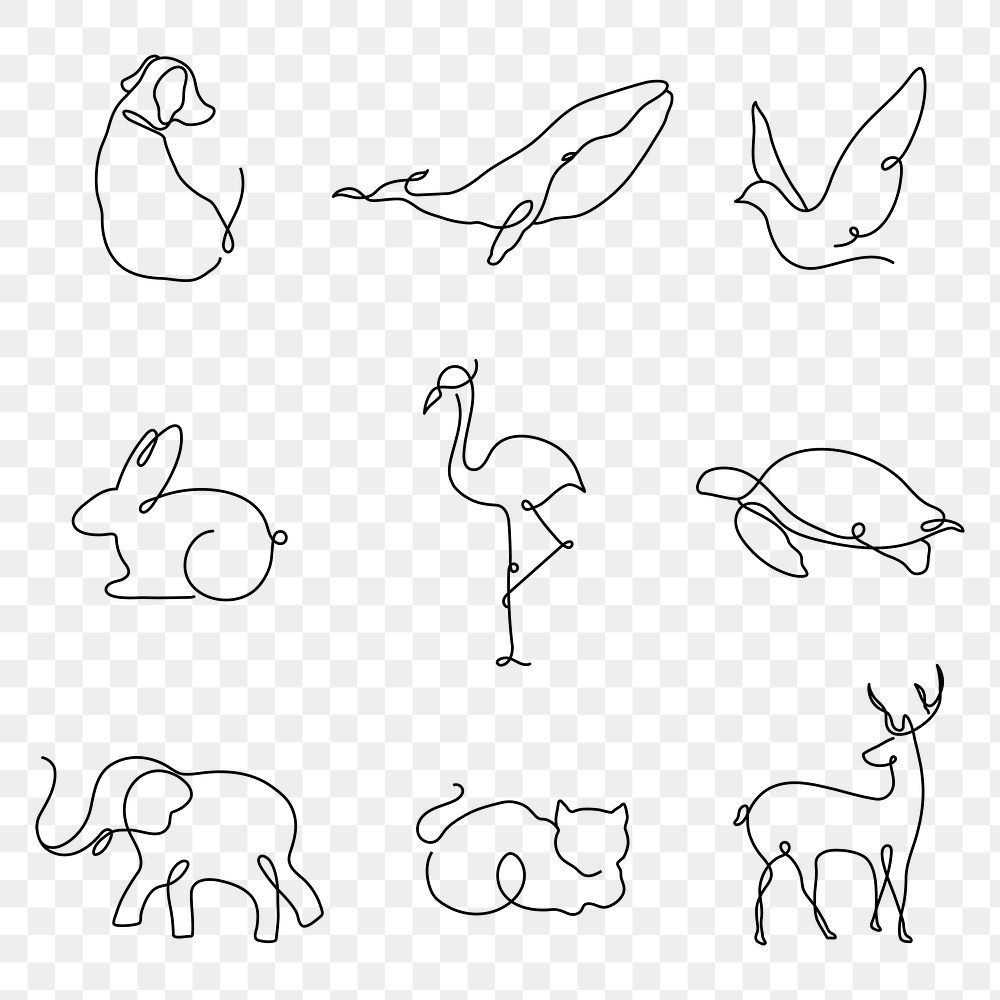 Animal png logo element, line art animal illustration set