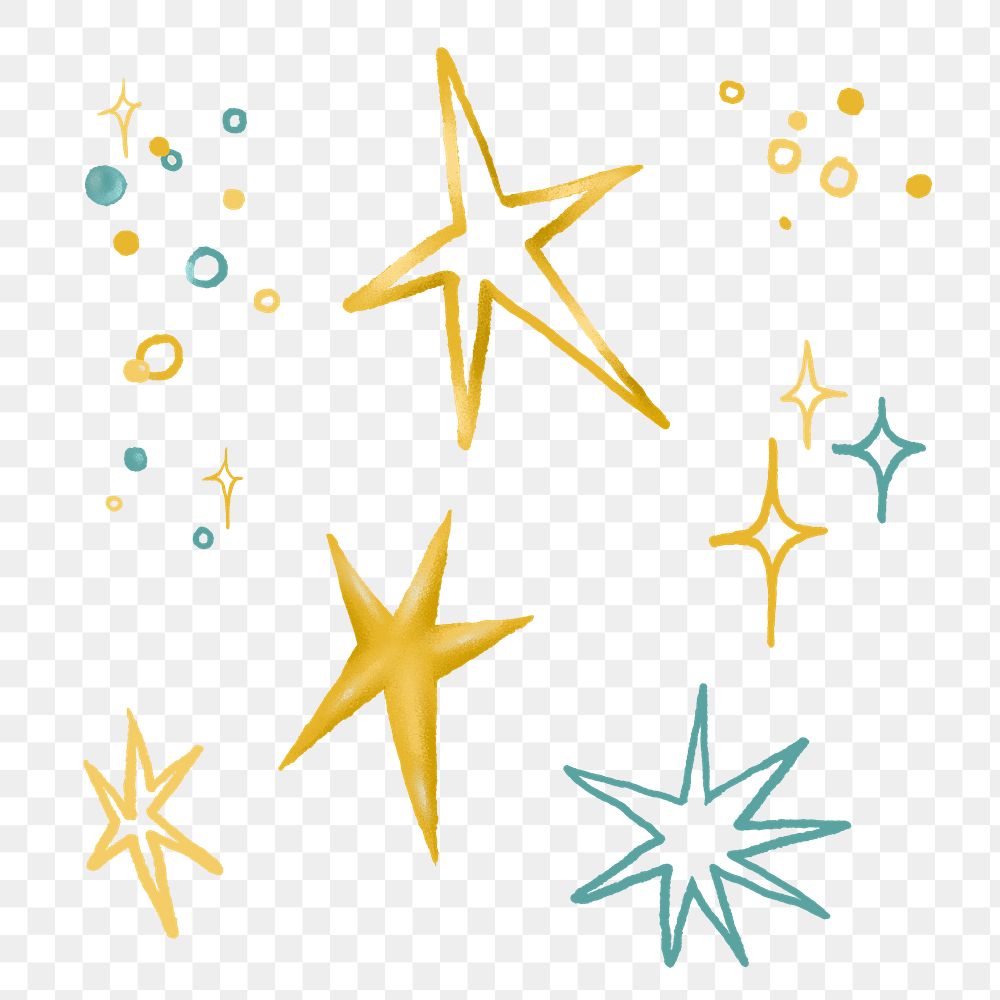 Sparkle sticker png, gold and blue effect illustration set