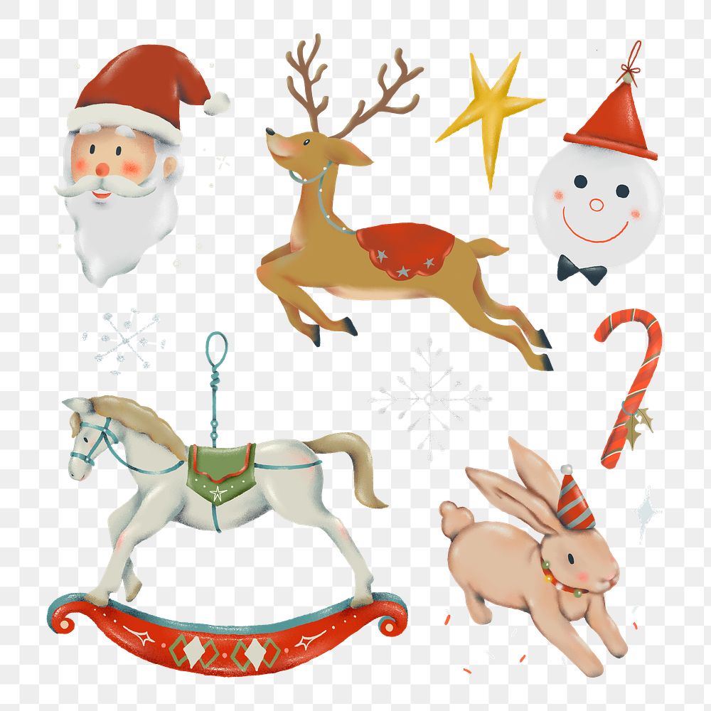 Christmas doodle png, cute sticker illustration set