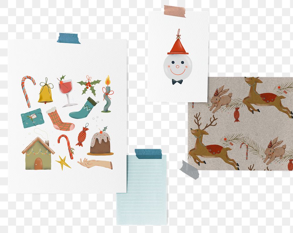 Christmas card paper png, holiday stickers