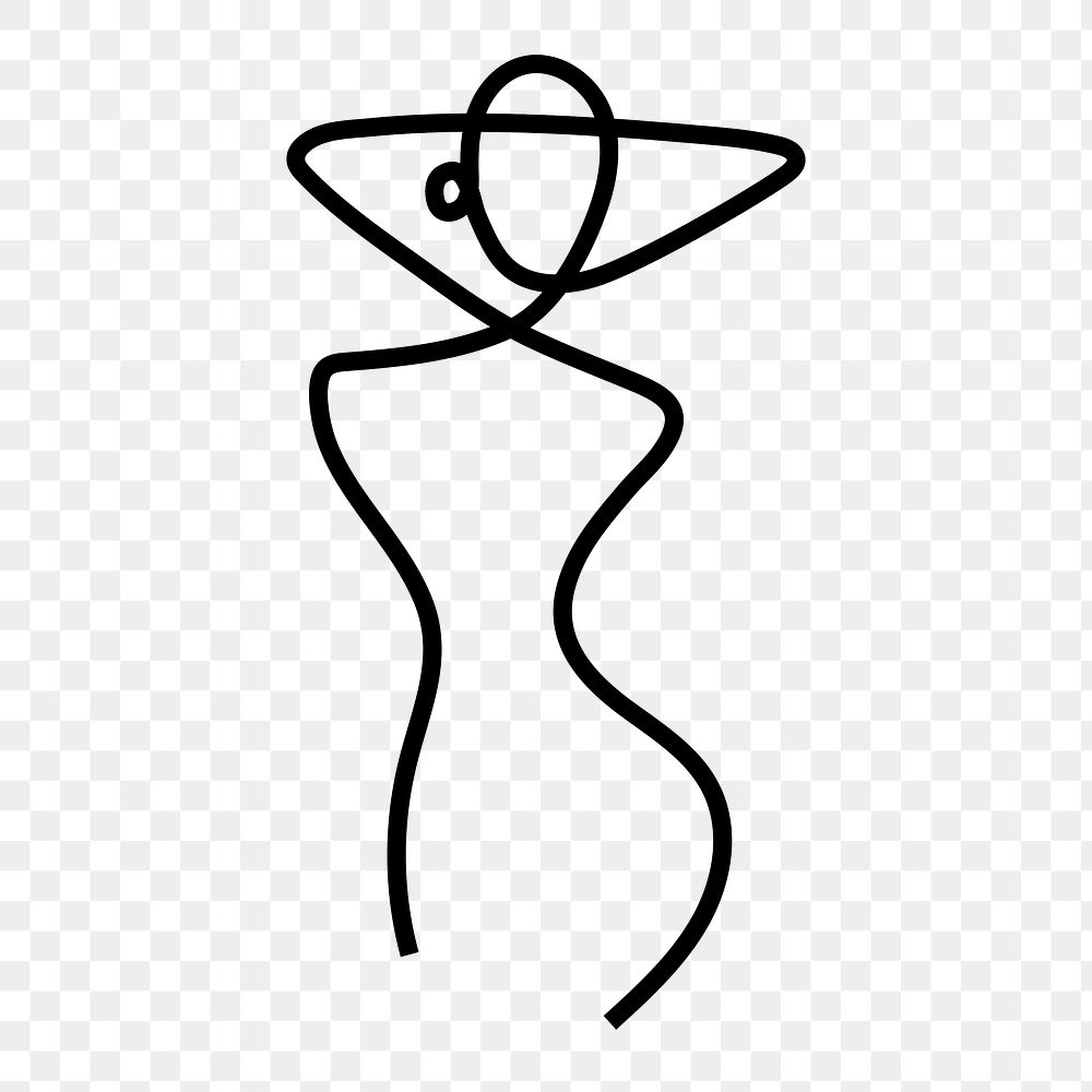 Feminine png line art, women's fashion branding sticker, black and white design