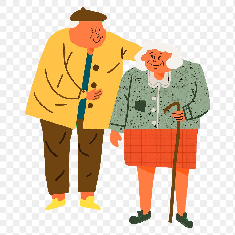 Elderly couple png clipart, illustration on transparent background