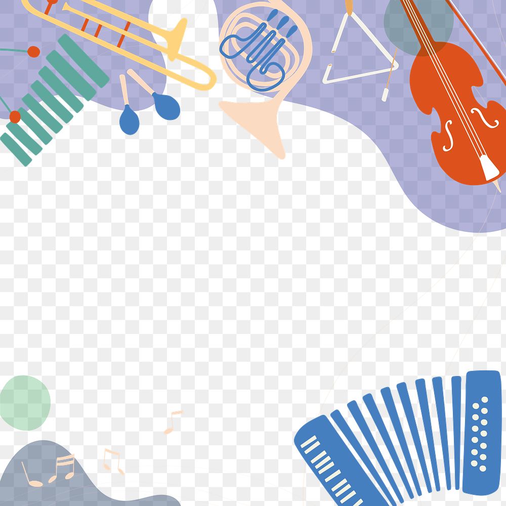 Aesthetic jazz png frame background, musical instrument in purple