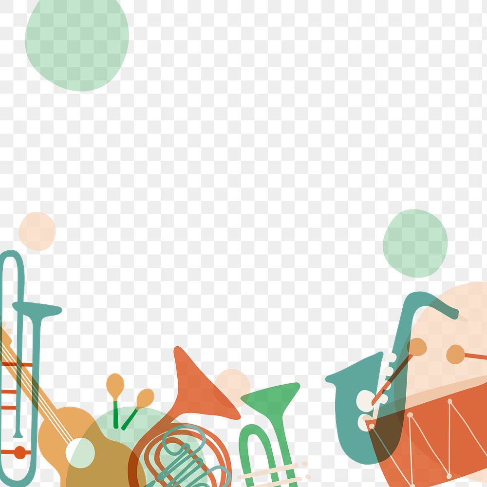 Retro music border background png, green instrument illustration