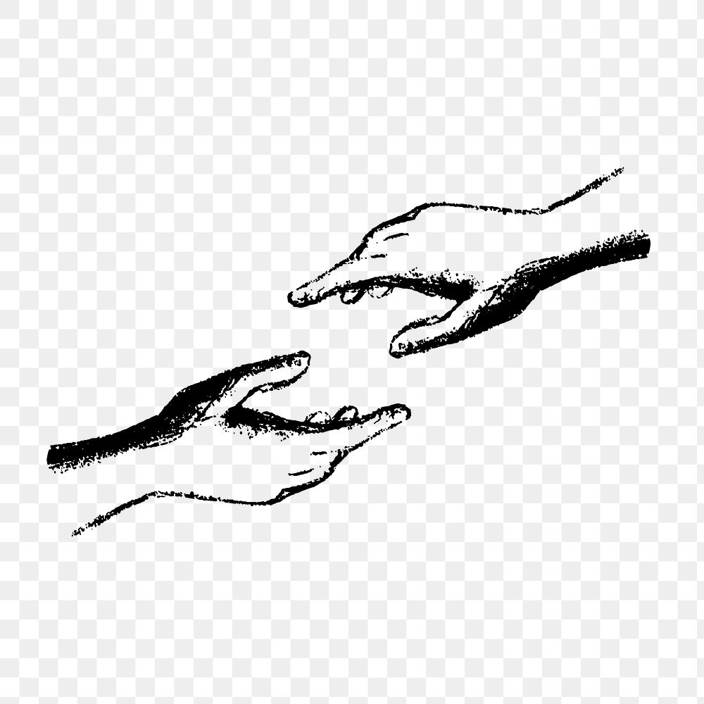 Helping hands png sticker, vintage gesture illustration in black