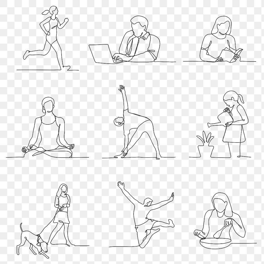Lifestyle png line art, hobby graphic, simple drawing illustration set
