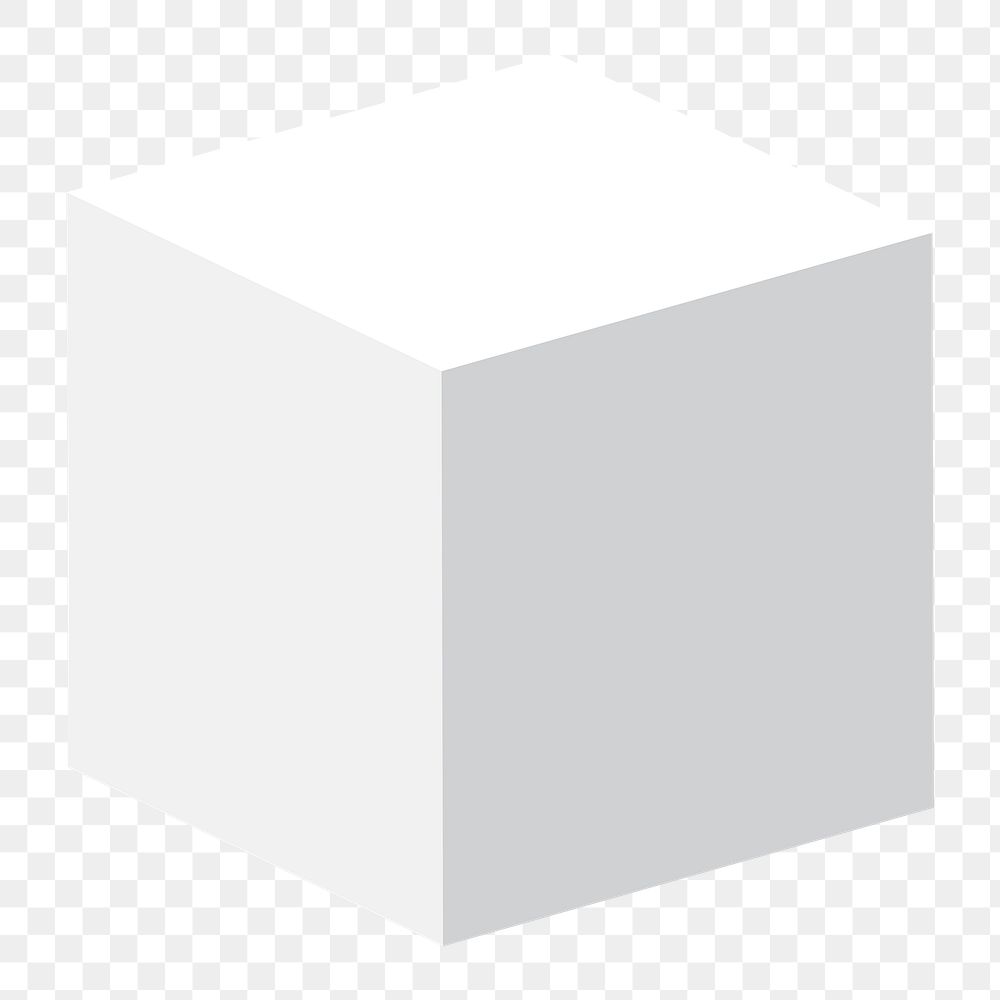 3D cube png element, geometric shape in white on transparent background