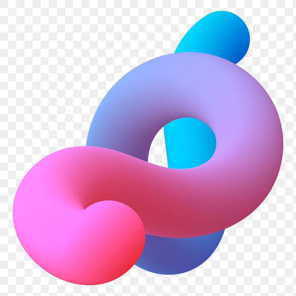 Abstract 3D png fluid shape, pink gradient on transparent background