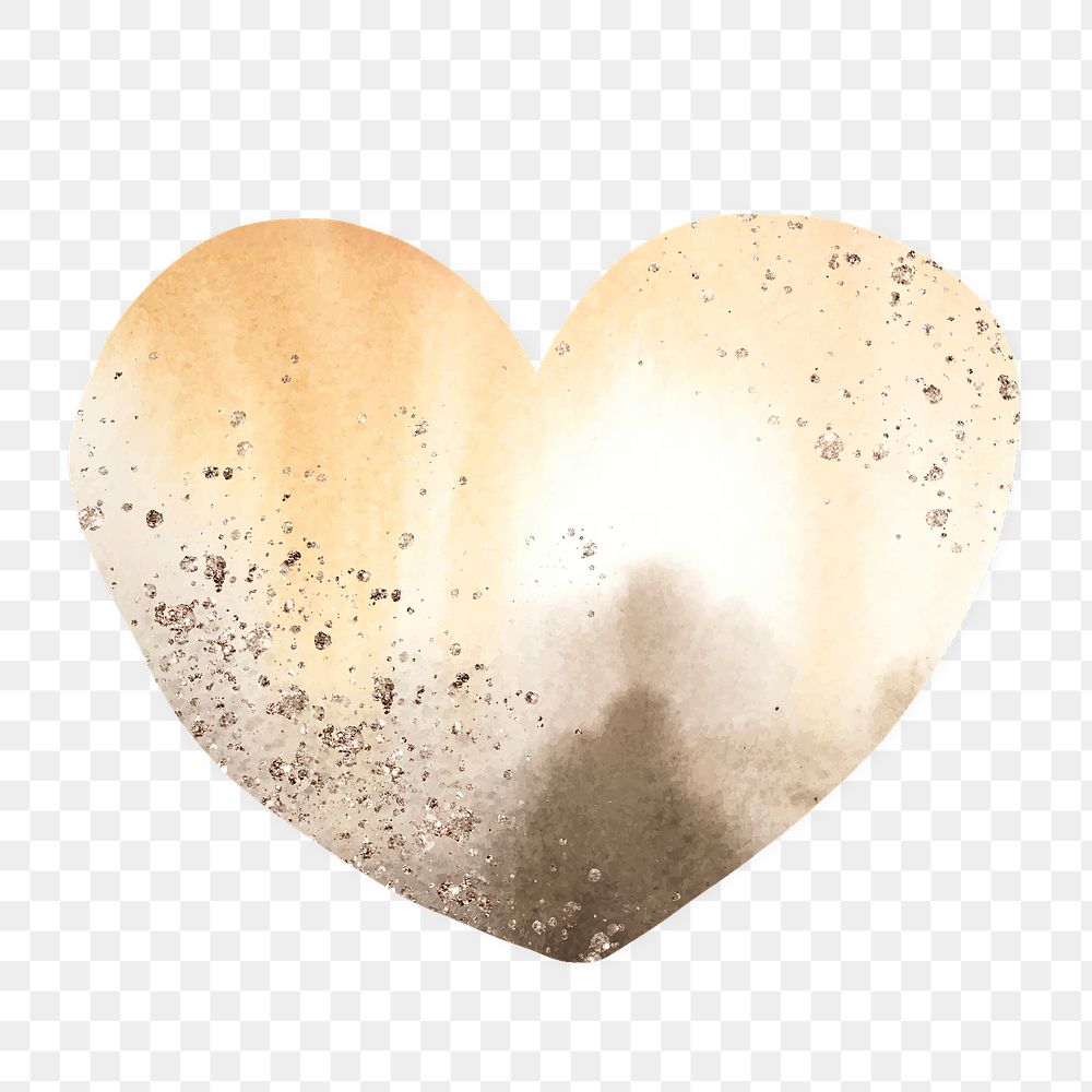 Golden heart png shape clipart, metallic aesthetic on transparent background