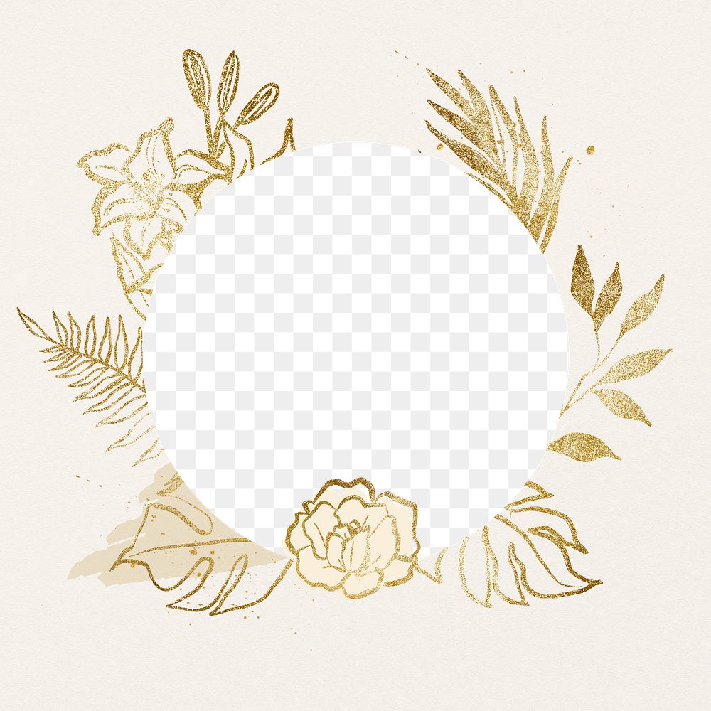 Aesthetic flower frame, gold floral line drawing illustration for Valentine's card