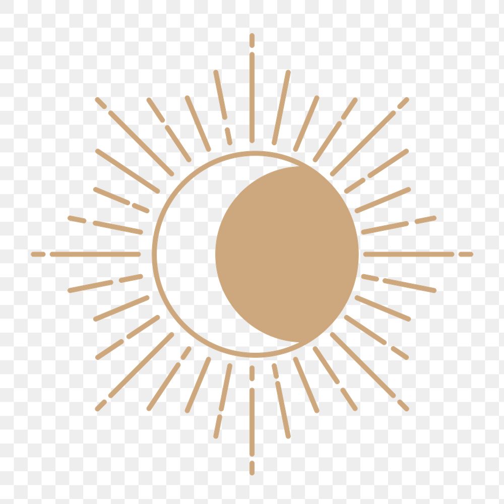 Sun png clipart, mystic line art style for planner, transparent background