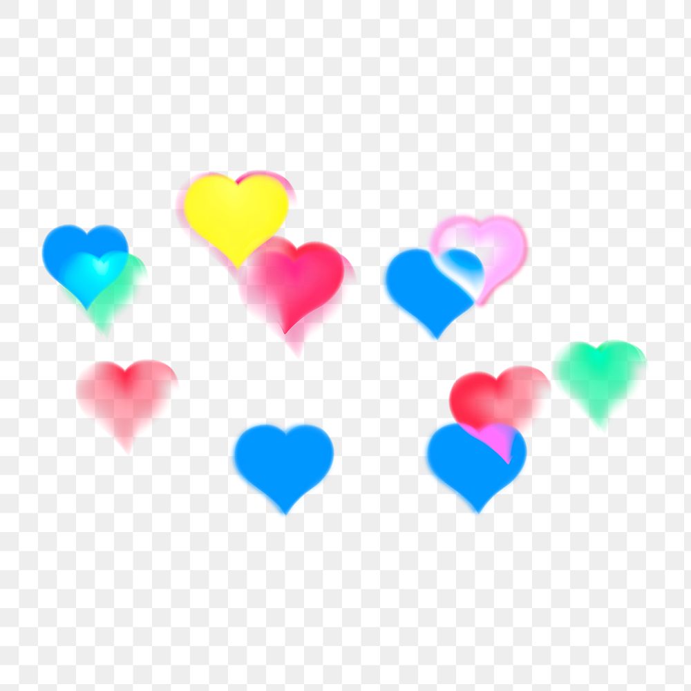 Colorful heart bokeh png transparent background, pattern design 