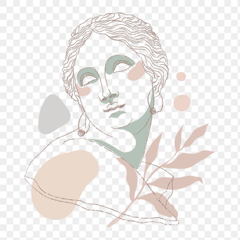 Venus sticker png, feminine line art drawing, roman statue on transparent background