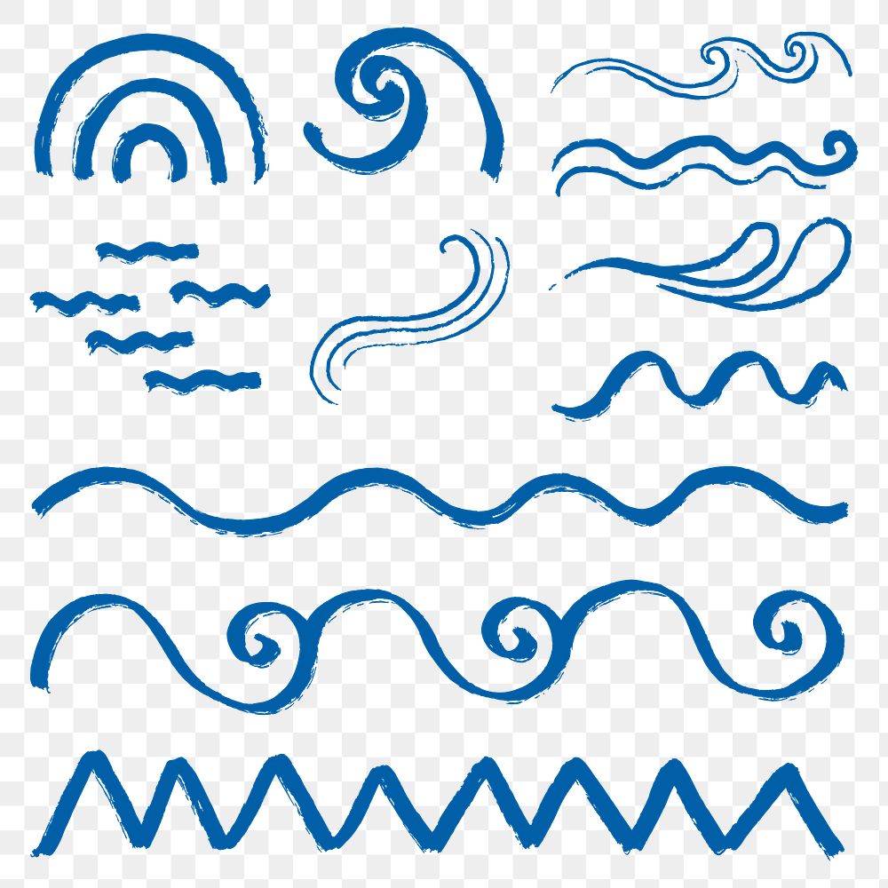 Wavy doodle png sticker, cute divider drawing design transparent background set