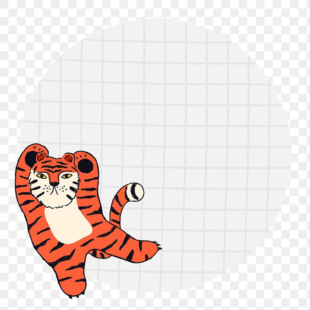 Chinese tiger png frame, grid sticker on transparent background