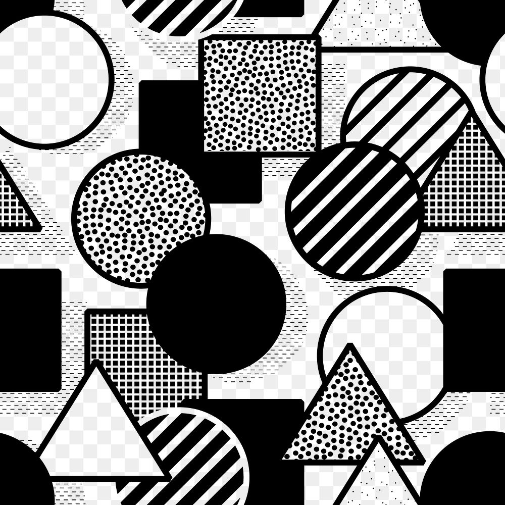 Png seamless Memphis pattern, minimal black design, transparent background