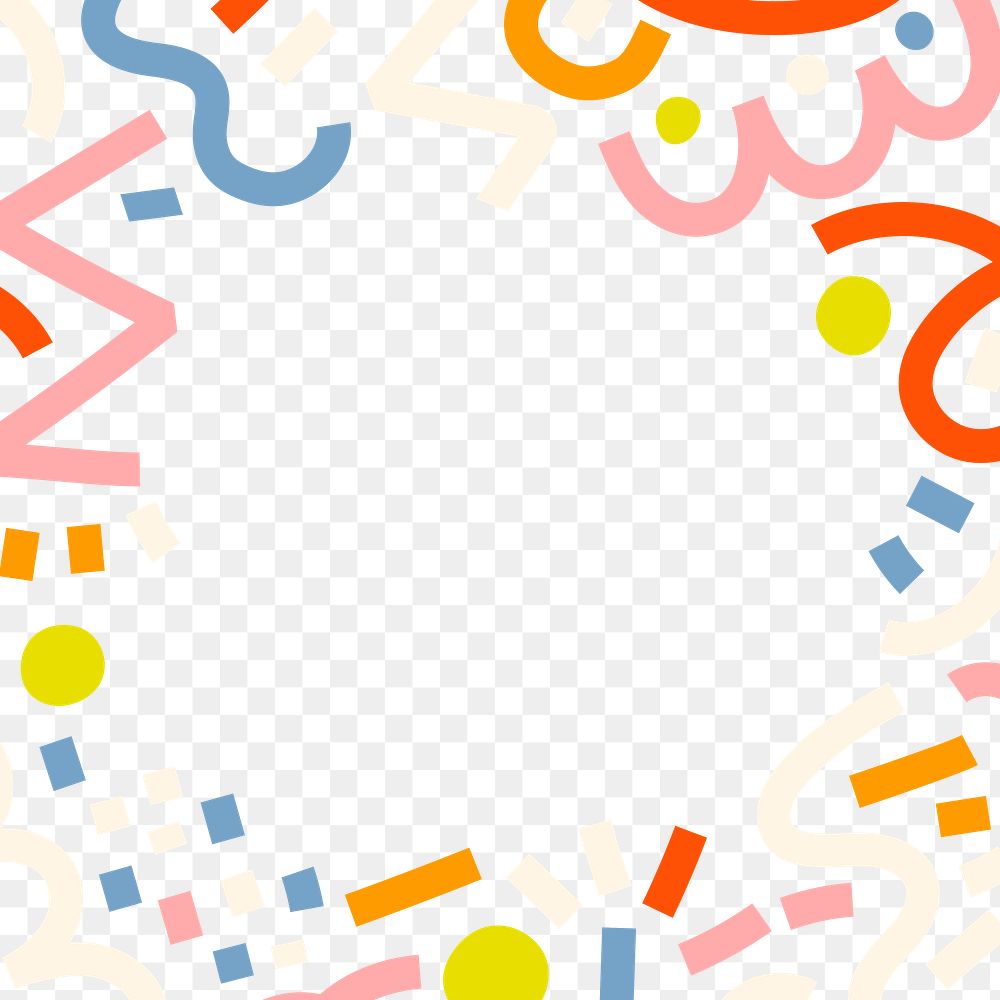 Minimal Memphis pattern png frame, colorful design, transparent background