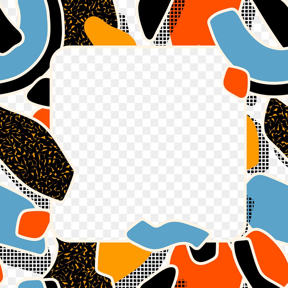 Memphis 90&rsquo;s pattern png frame, colorful shade design, transparent background