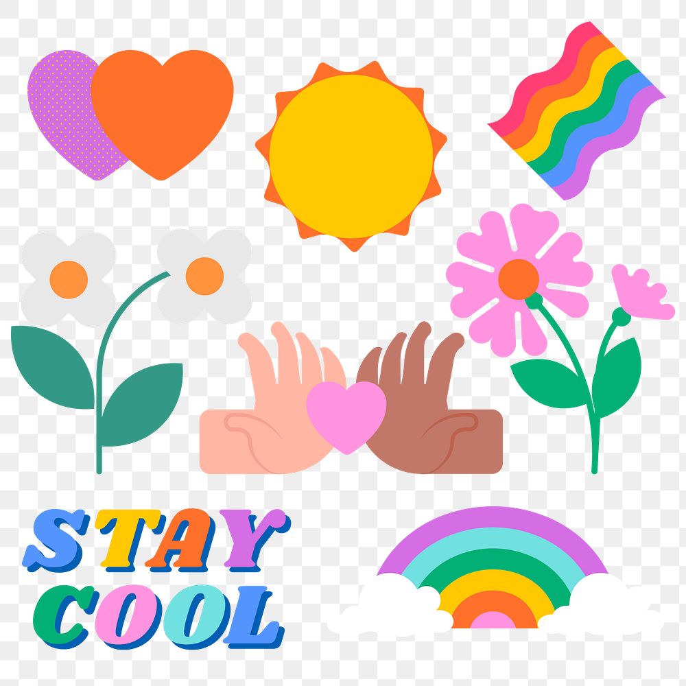 Summer kidcore png stickers, transparent background set