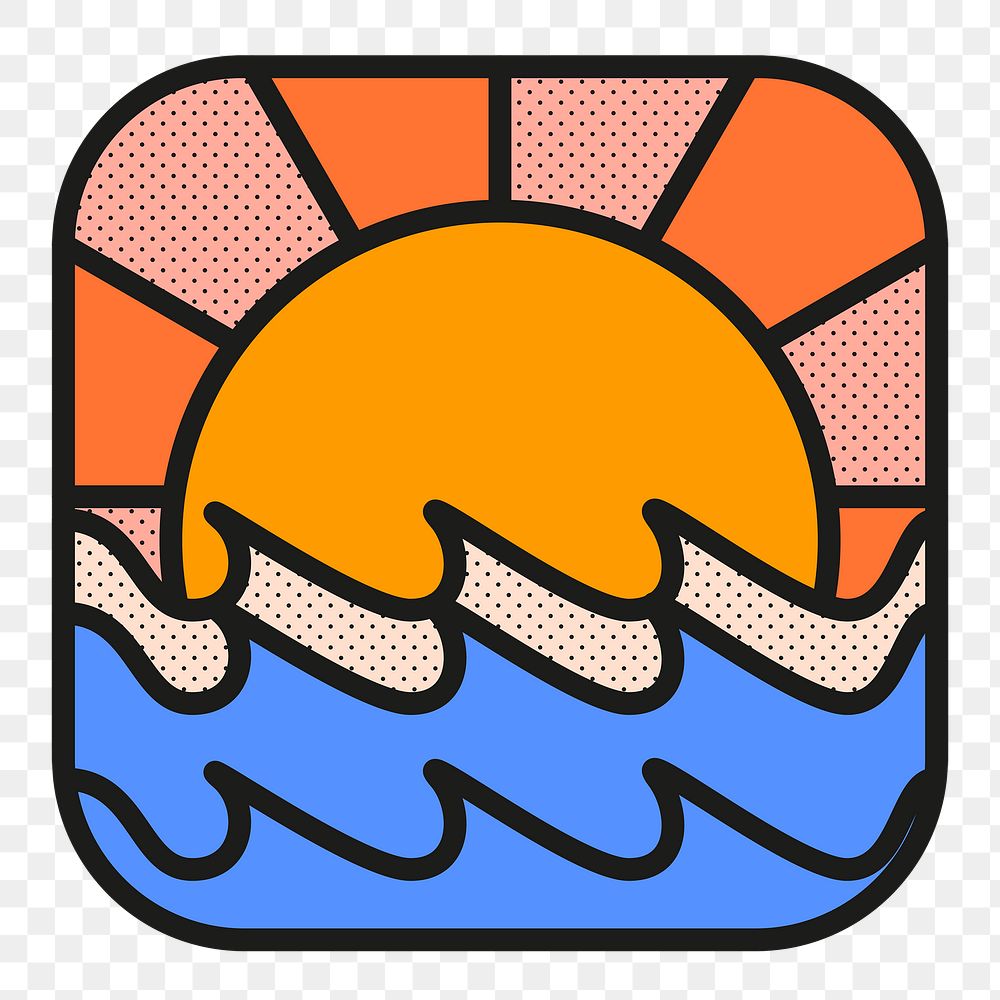 Sunset png sticker, funky summer design, transparent background
