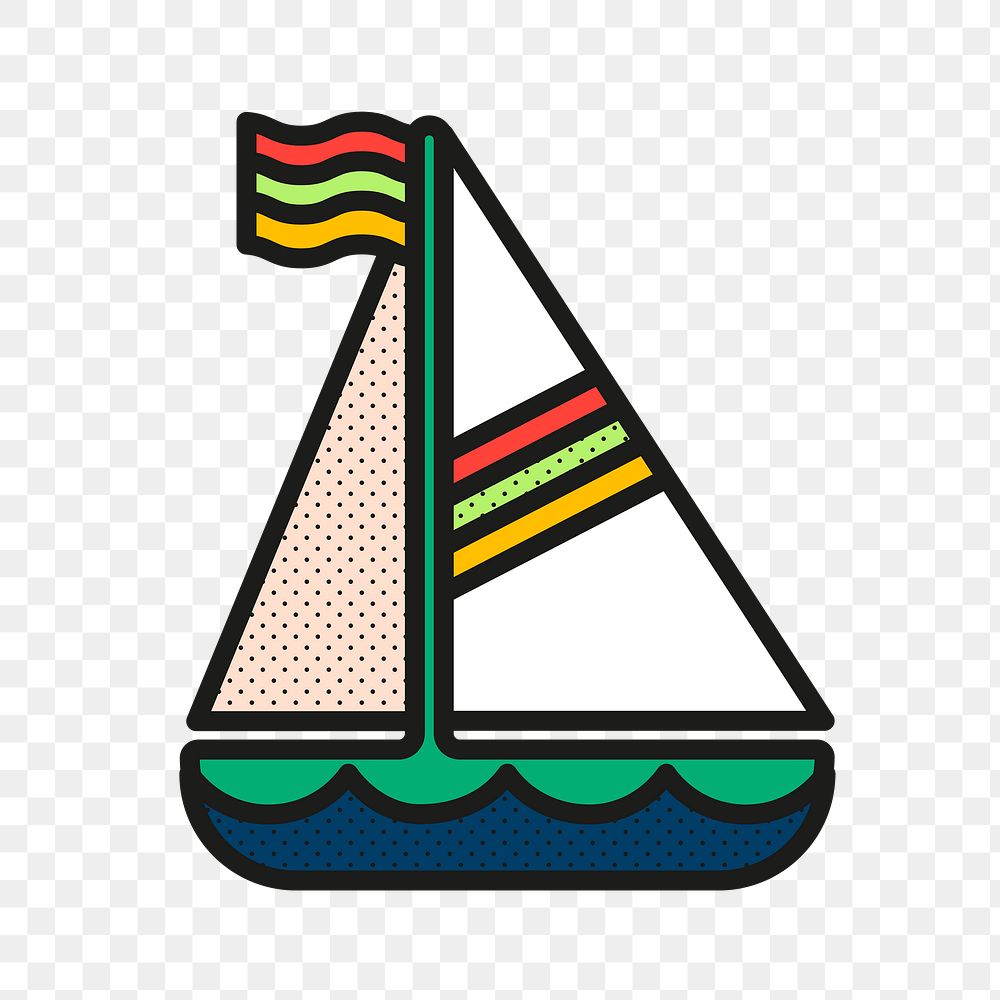 Cute sailboat png sticker, funky summer design, transparent background