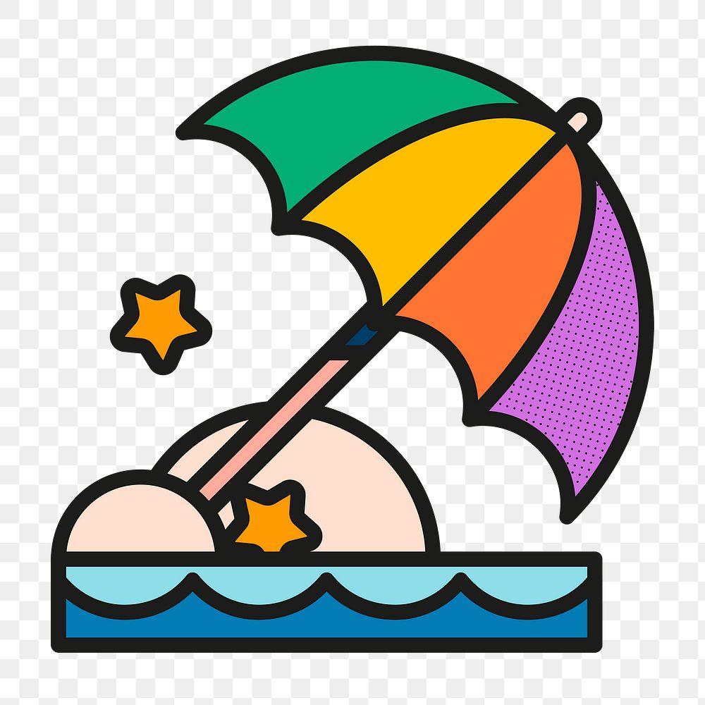 Beach parasol png sticker, funky summer design, transparent background