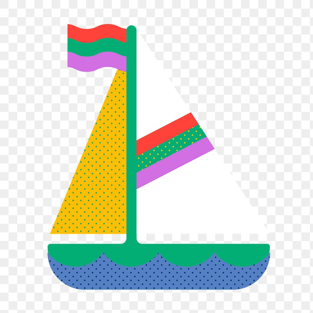 Sailboat png sticker, funky summer design, transparent background