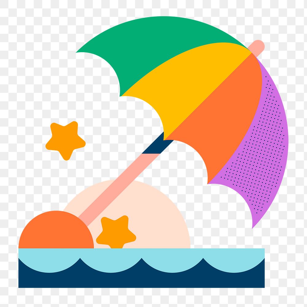 Beach umbrella png sticker, funky summer design, transparent background