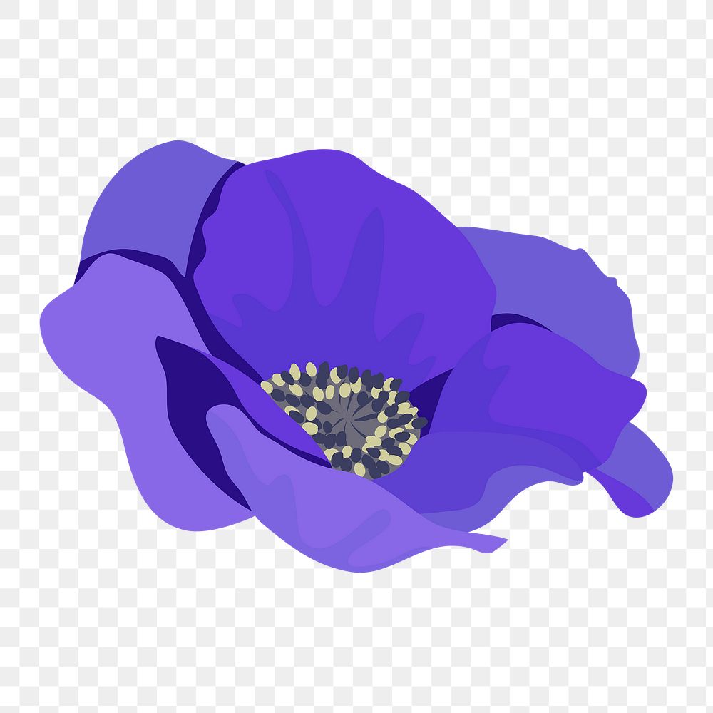 Purple anemone png sticker, aesthetic flower illustration on transparent background