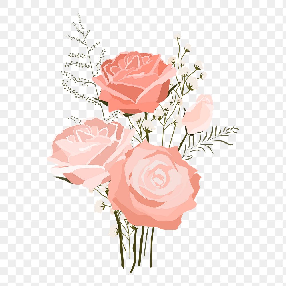 Pink rose bouquet png sticker, flower illustration