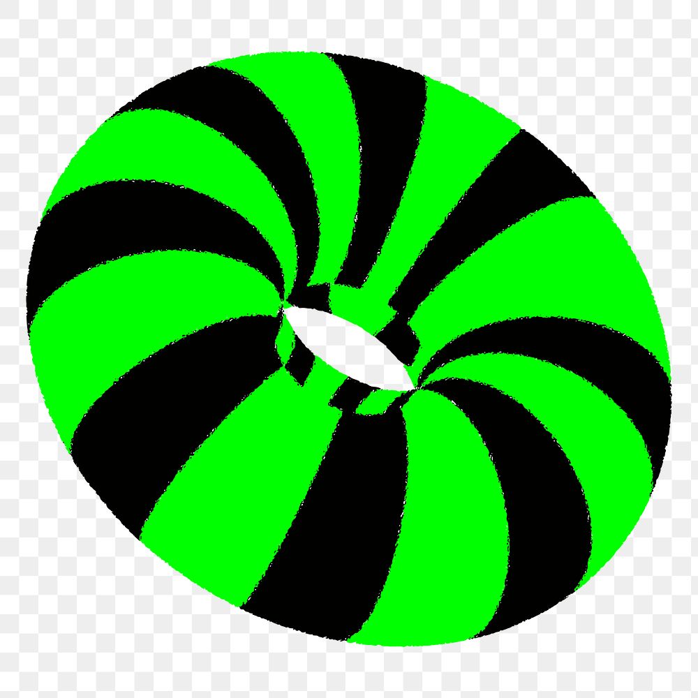 Op-art wheel png shape, psychedelic collage in black and green on transparent background