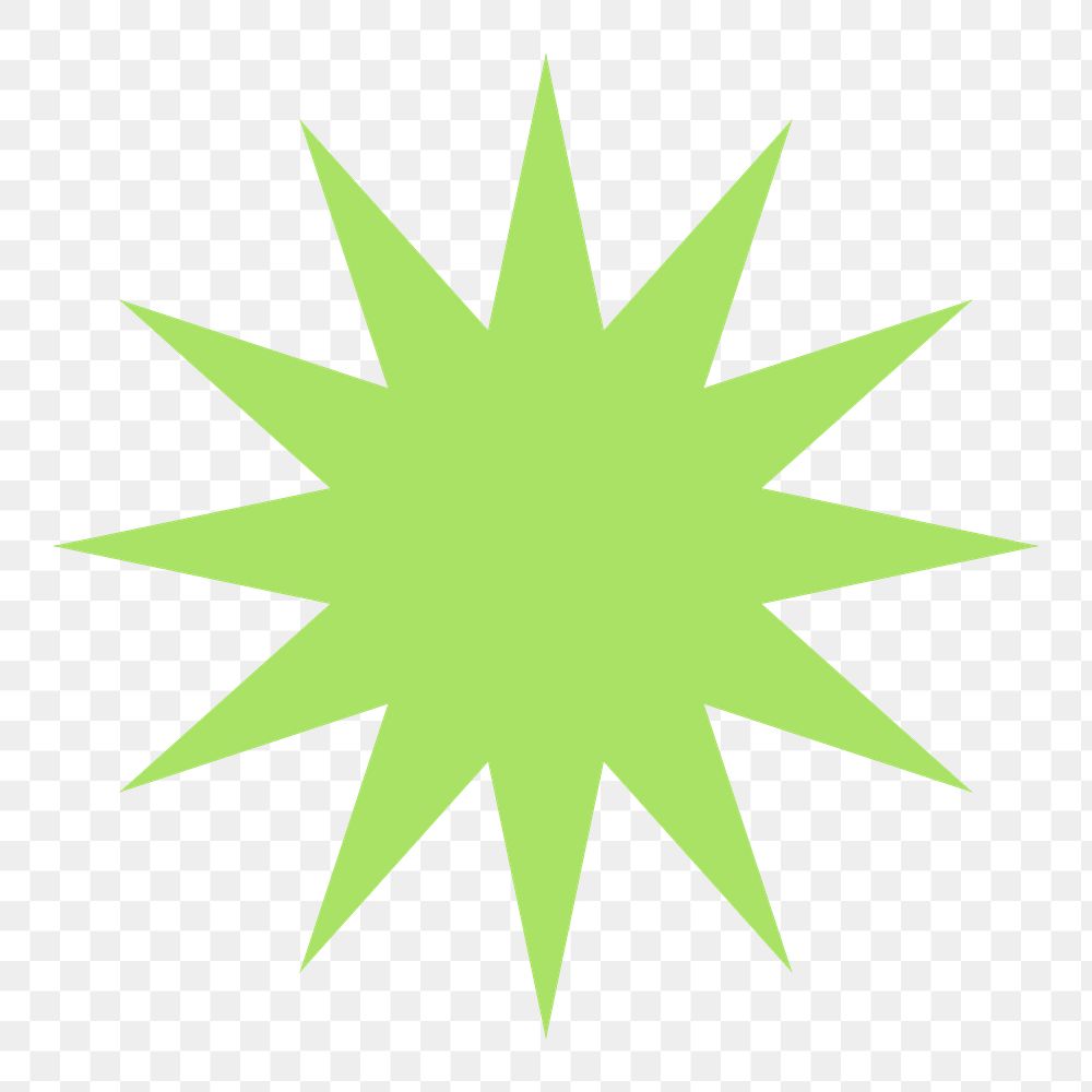 Green starburst png sticker, abstract shape on transparent background