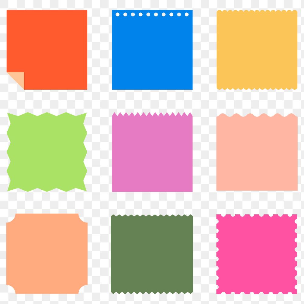 Note paper png sticker, colorful square shapes set