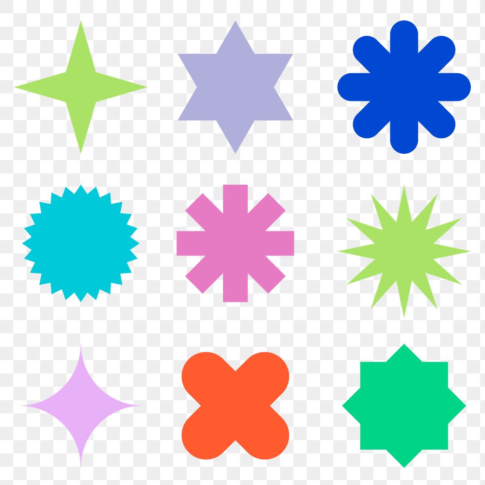Starburst badge png sticker, colorful abstract design set