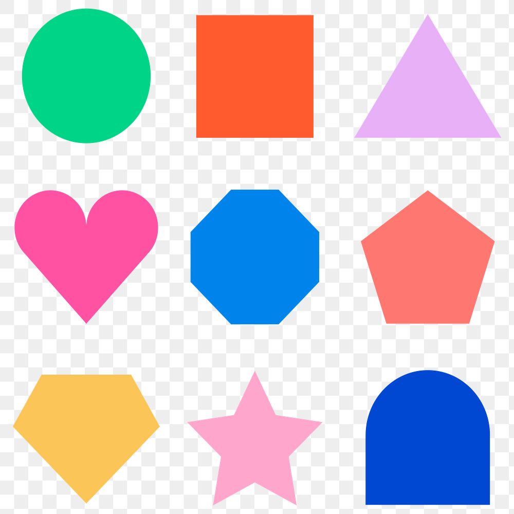 Cute geometric png shape stickers, colorful flat design set