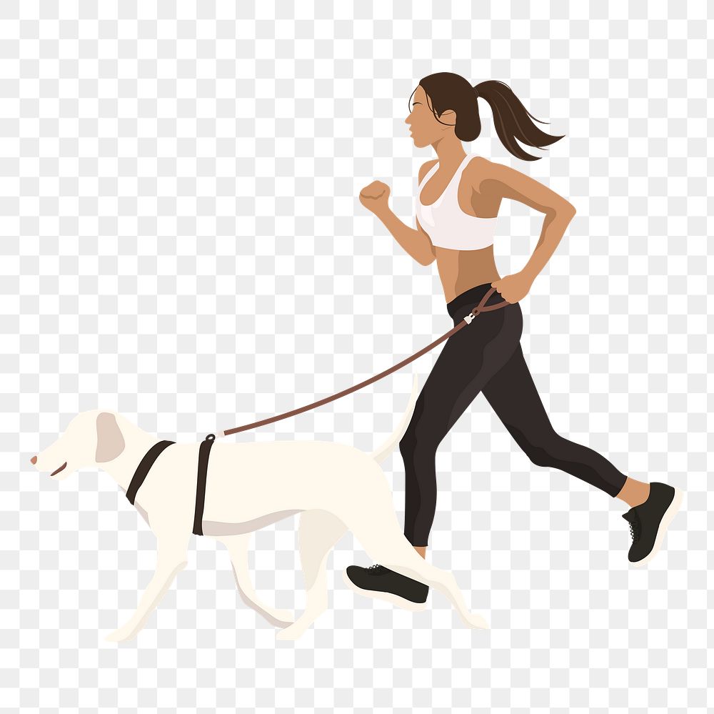 PNG woman running with dog sticker, aesthetic illustration