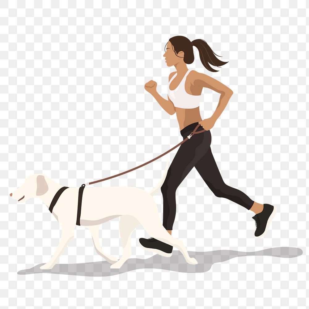 PNG woman running with dog sticker, aesthetic illustration