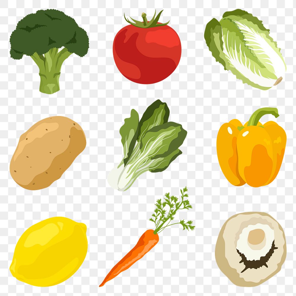 Healthy vegetable png sticker, realistic illustration, transparent background set