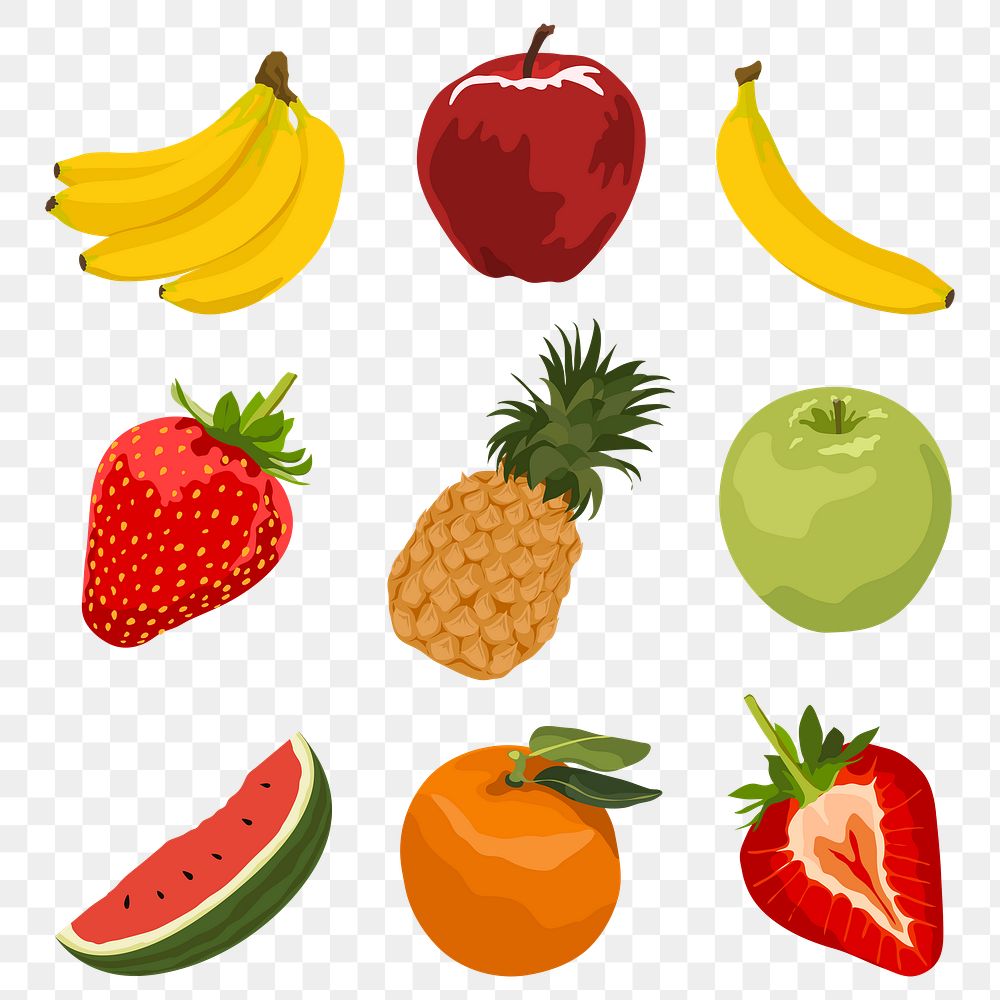 Healthy fruit png sticker, realistic illustration, transparent background set