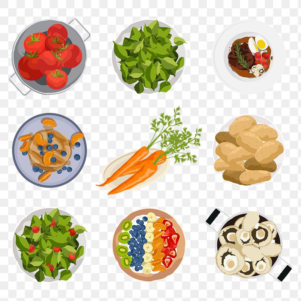 Healthy food png sticker, realistic illustration, transparent background set