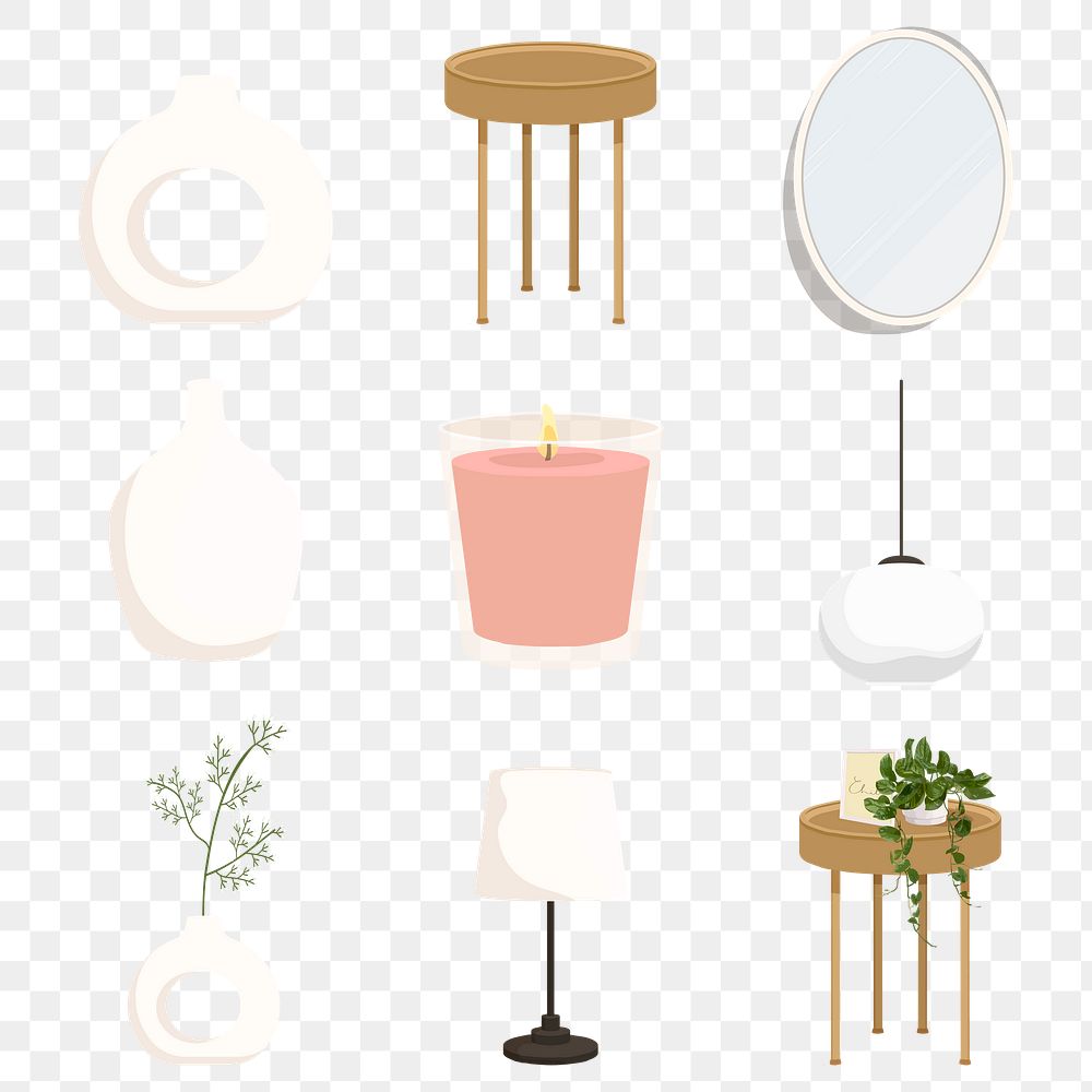 Home decor png sticker illustration, transparent background set