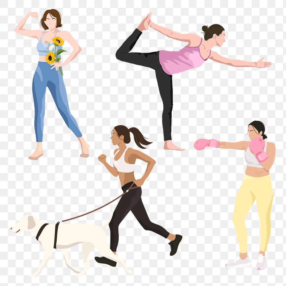 Healthy women png sticker, aesthetic illustration, transparent background set