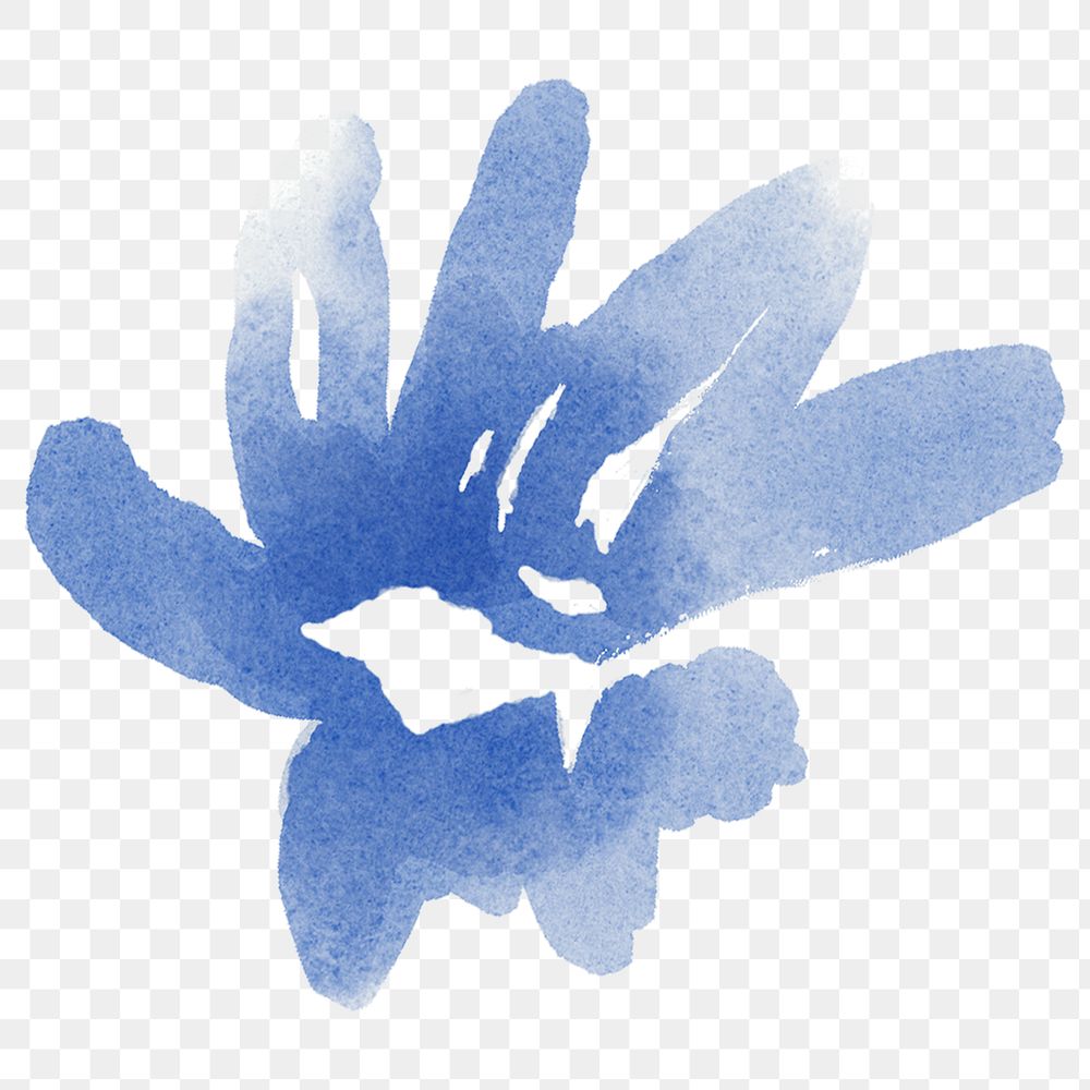 Blue abstract flower png sticker, watercolor design, transparent background