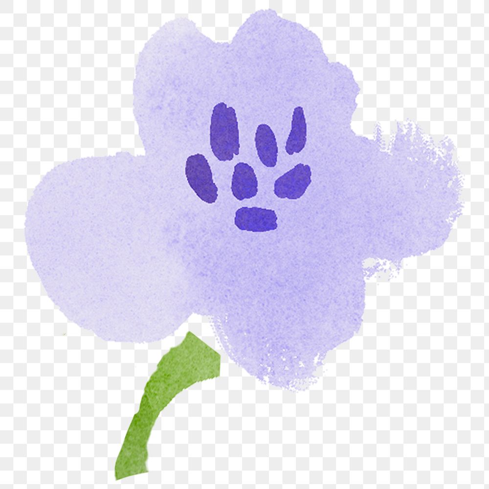Violet flower png sticker, watercolor design, transparent background