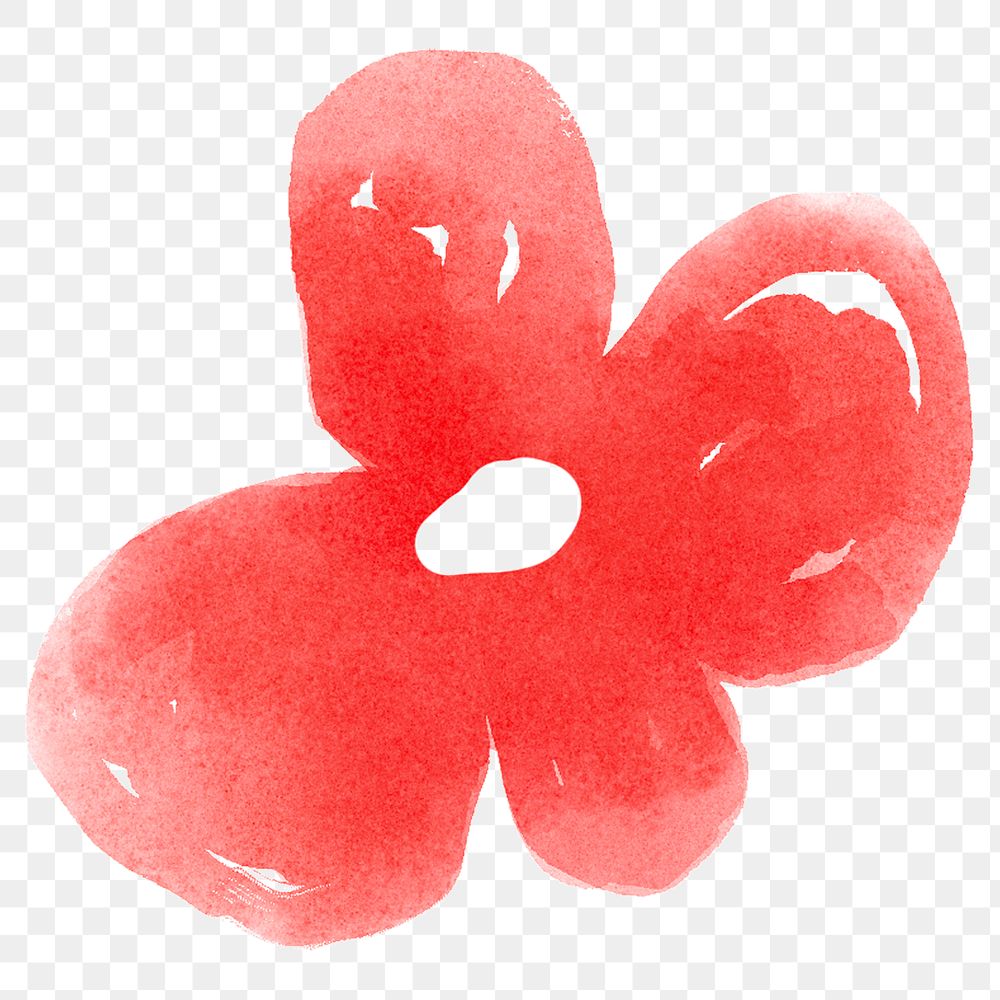 Red flower png sticker, watercolor design, transparent background