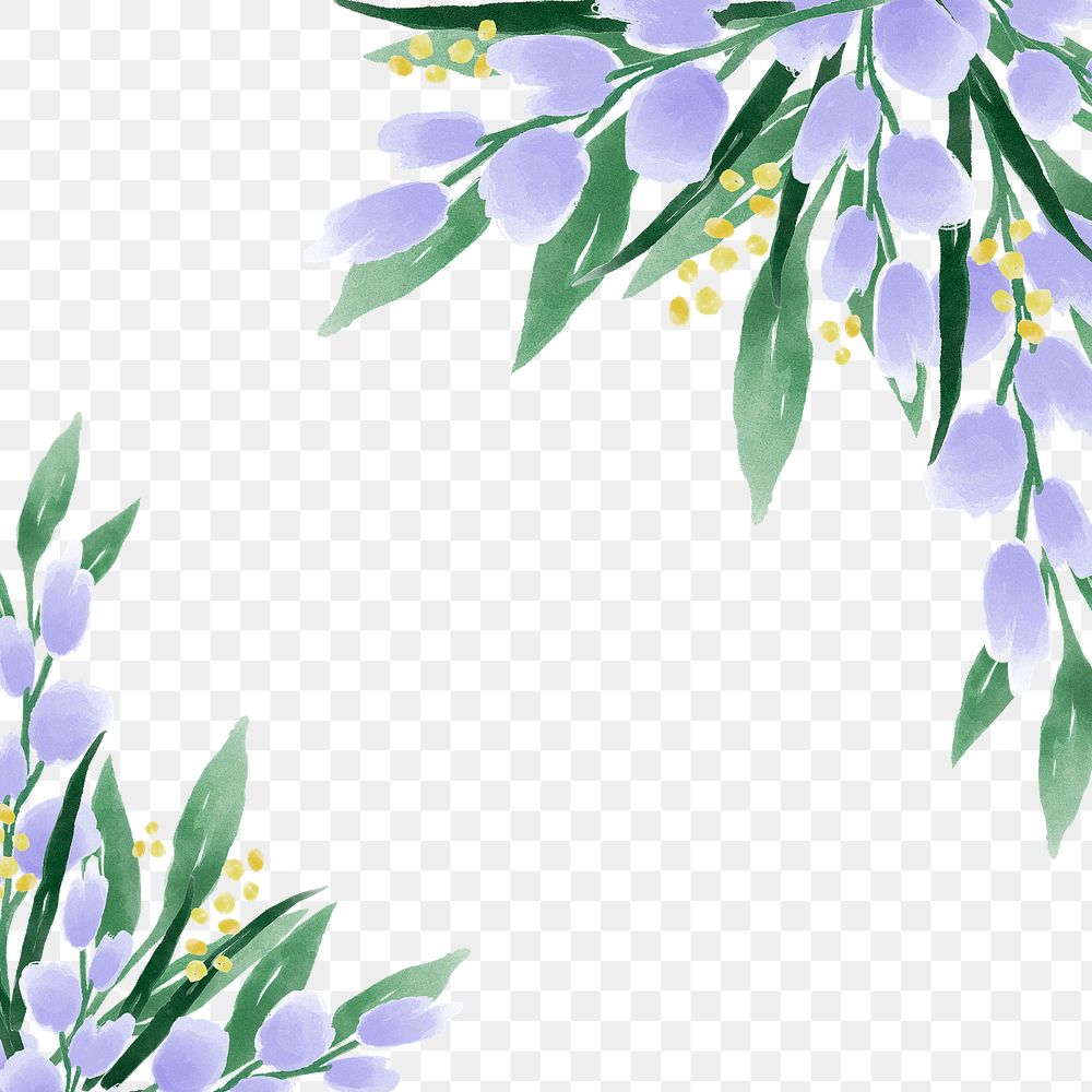 Purple flower png border frame, transparent background